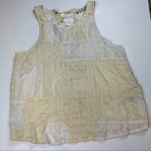 American Eagle Cream Patchwork Eyelet Tank